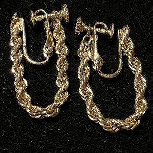 Vintage Napier Gold Rope Swing Earrings - adjustable clip ons